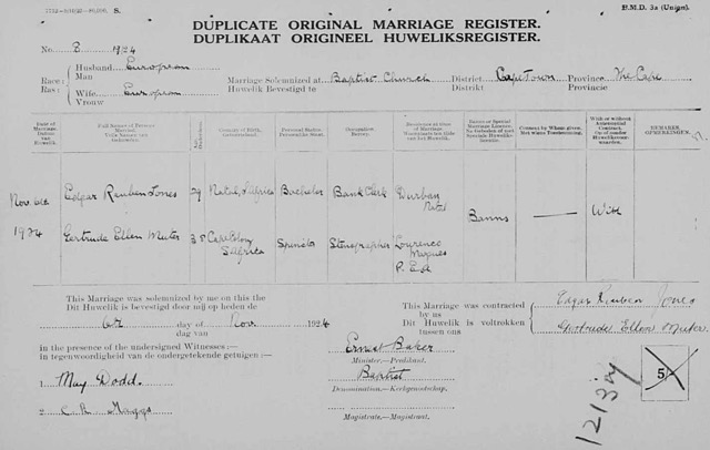 Edgar & Gertrude Marriage